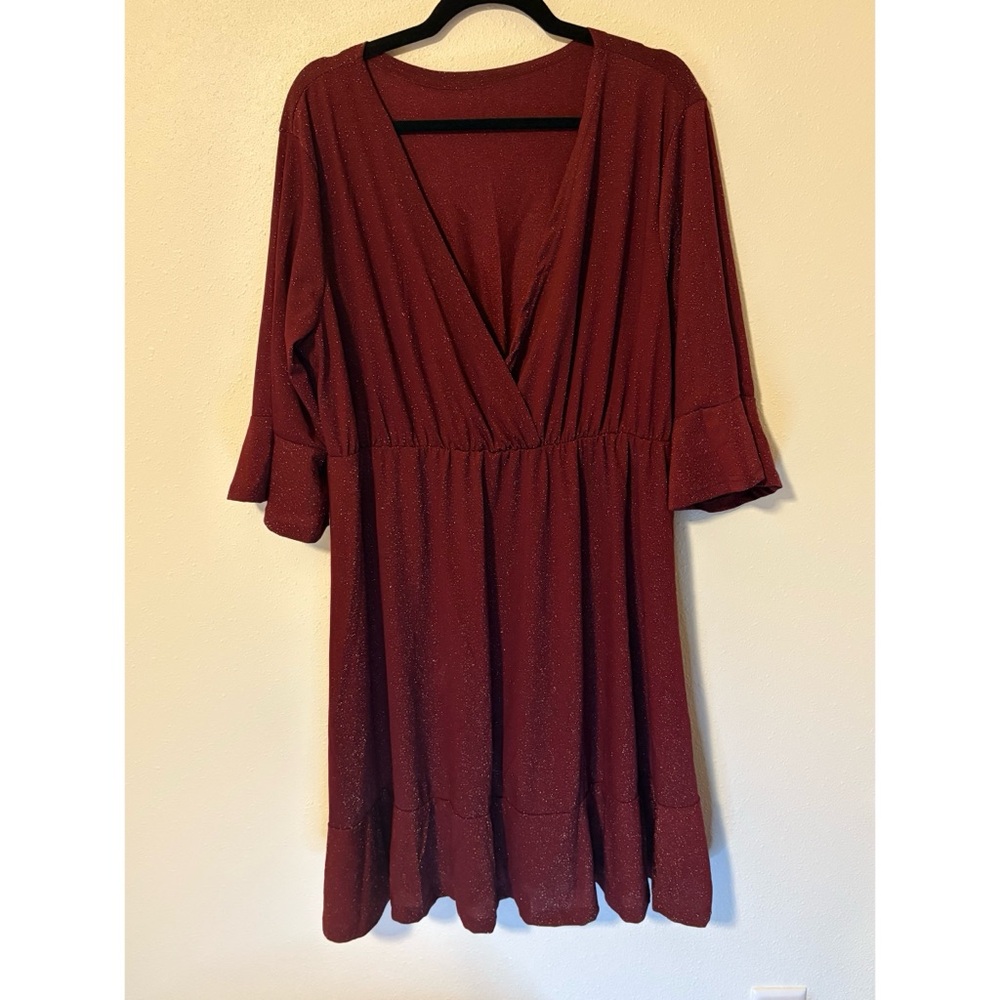 Deep Red V-Neck Dress